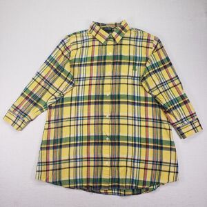 Lauren Ralph Lauren Plaid Flannel Tunic Shirt Womens XL Yellow Checked Button Up